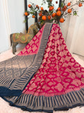 Semi Georgette - Rani Pink & Deep Navy