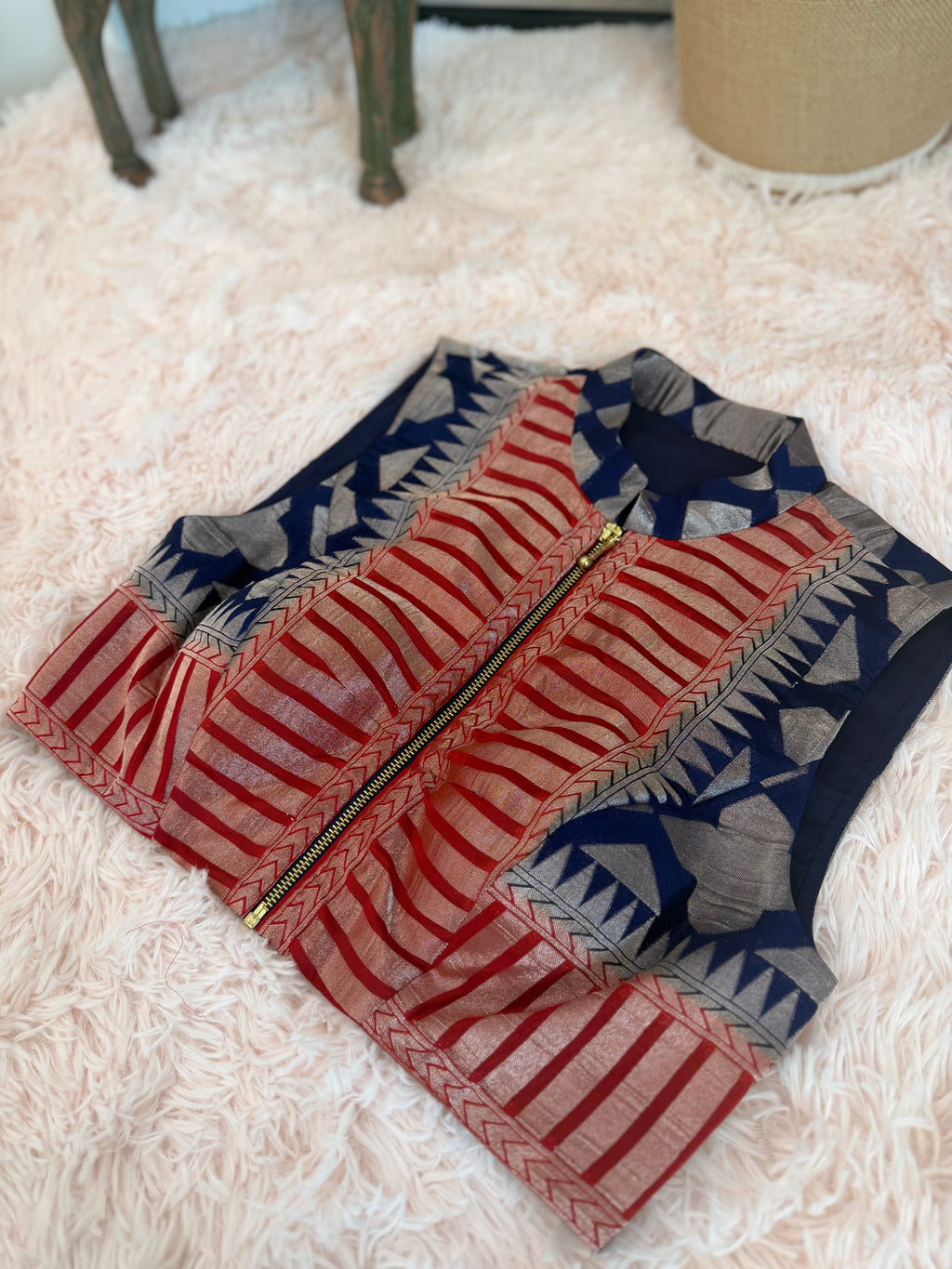 Semi Georgette - Navy & Coral