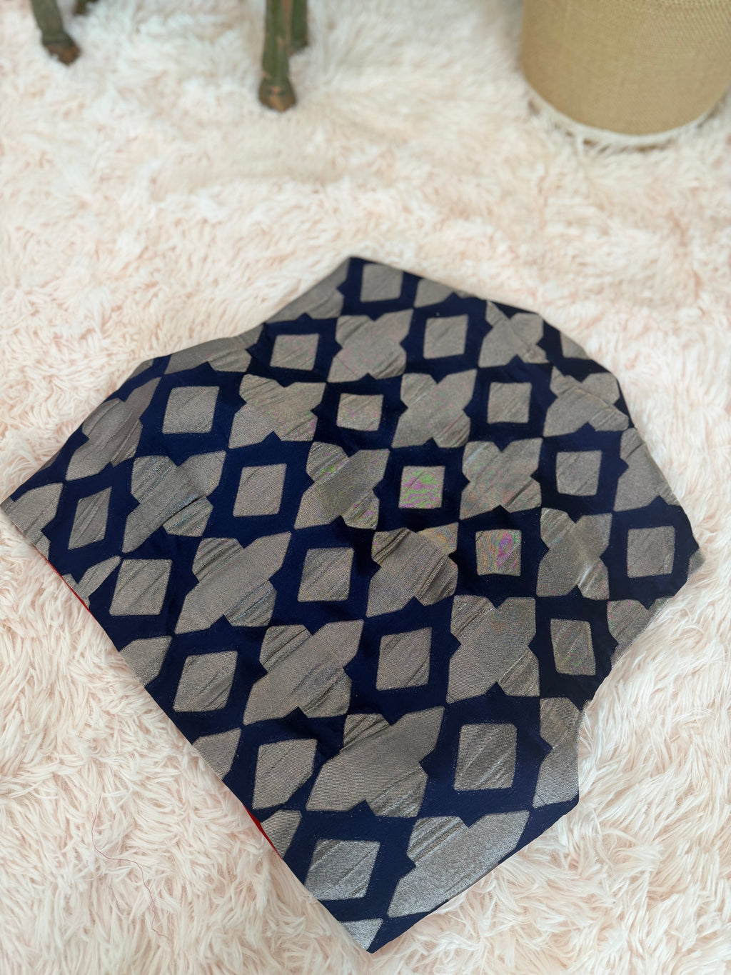 Semi Georgette - Navy & Coral