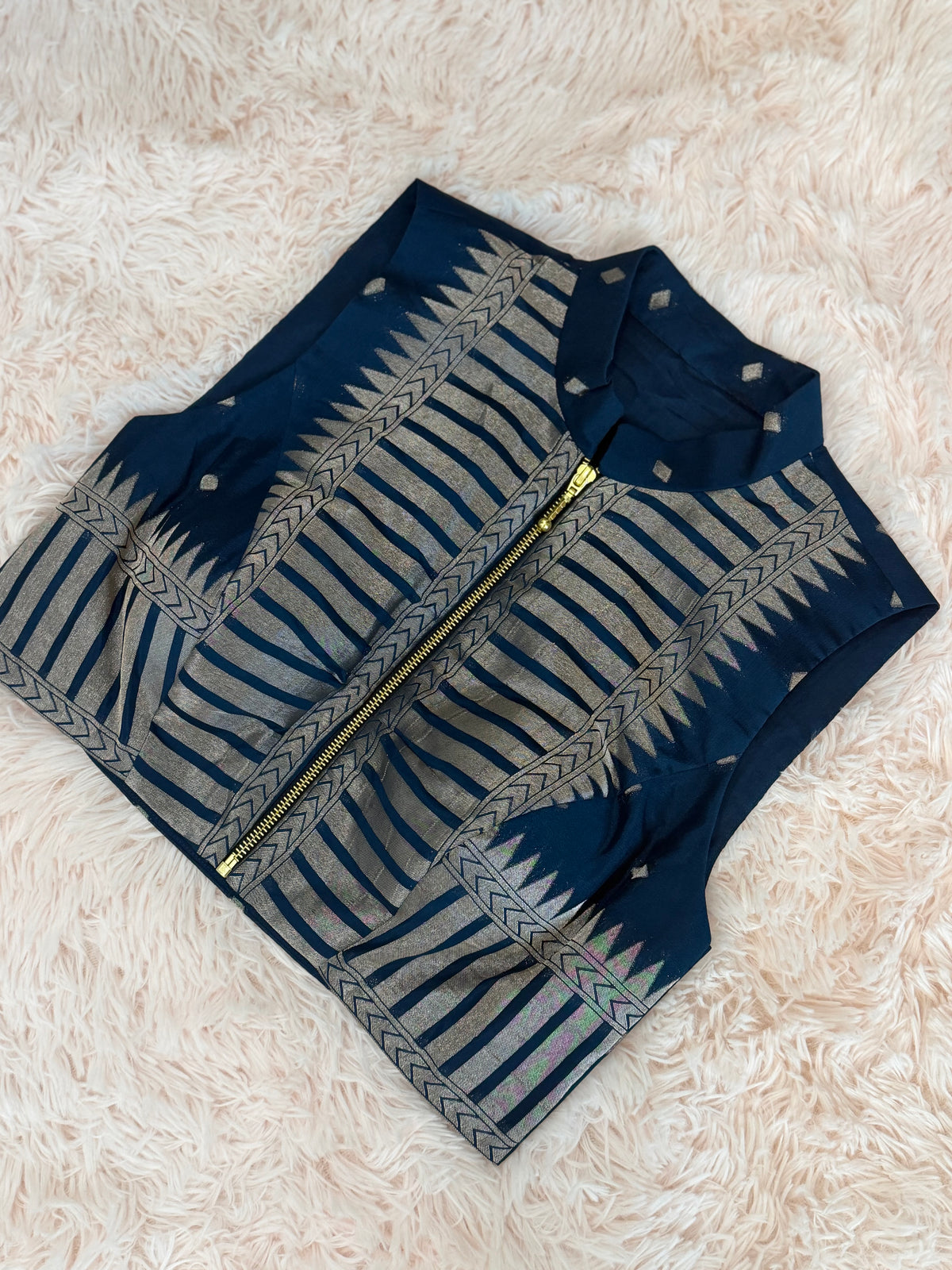 Semi Georgette - Rani Pink & Deep Navy