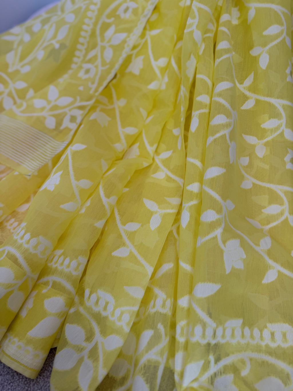 Soft Muslin Jamdani - Lemon Yellow