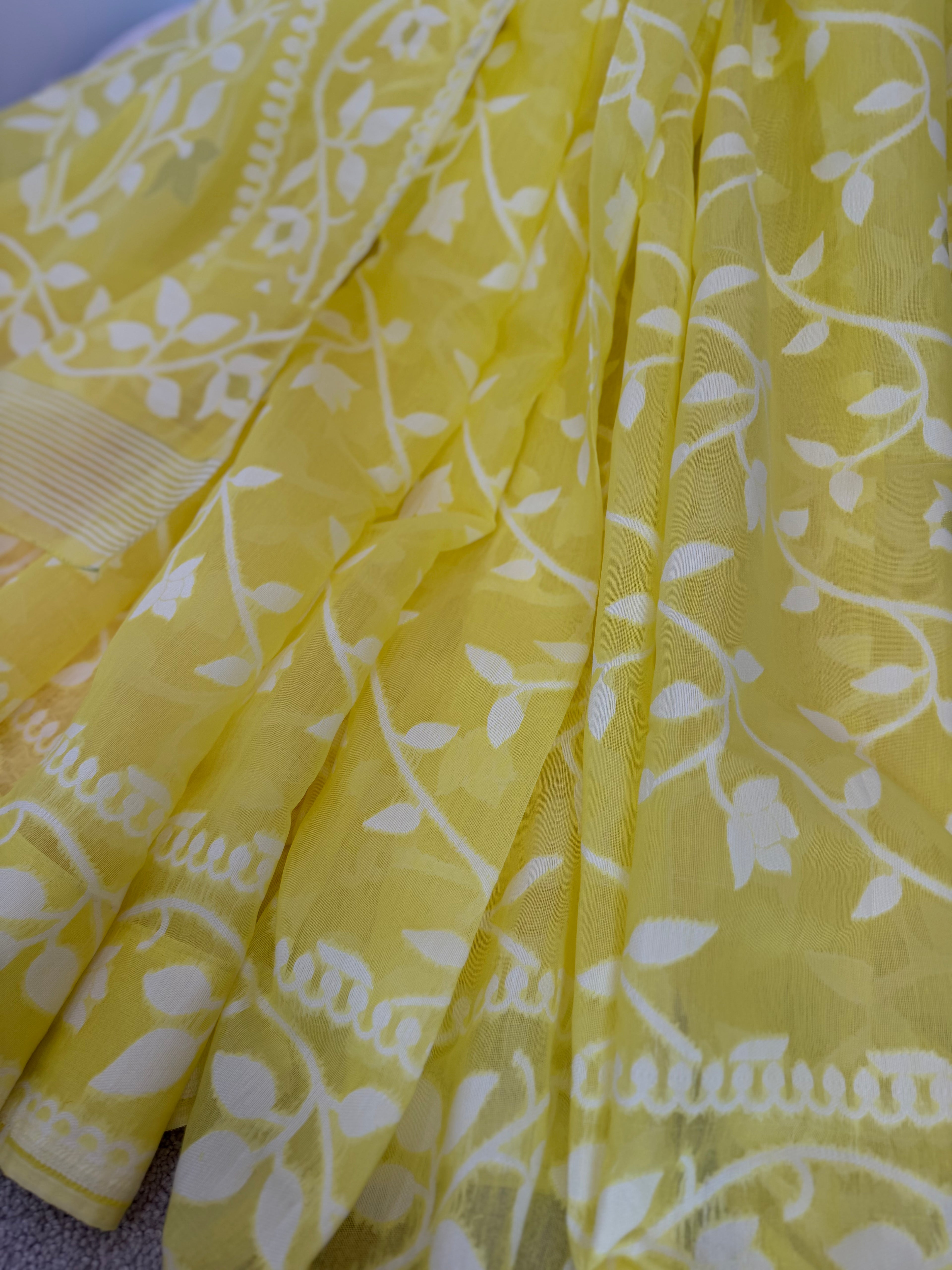Soft Muslin Jamdani - Lemon Yellow