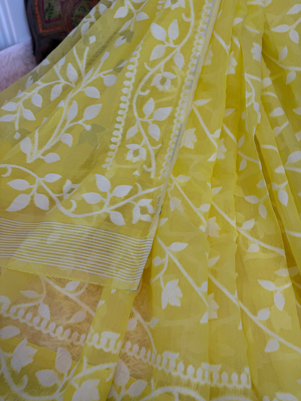 Soft Muslin Jamdani - Lemon Yellow