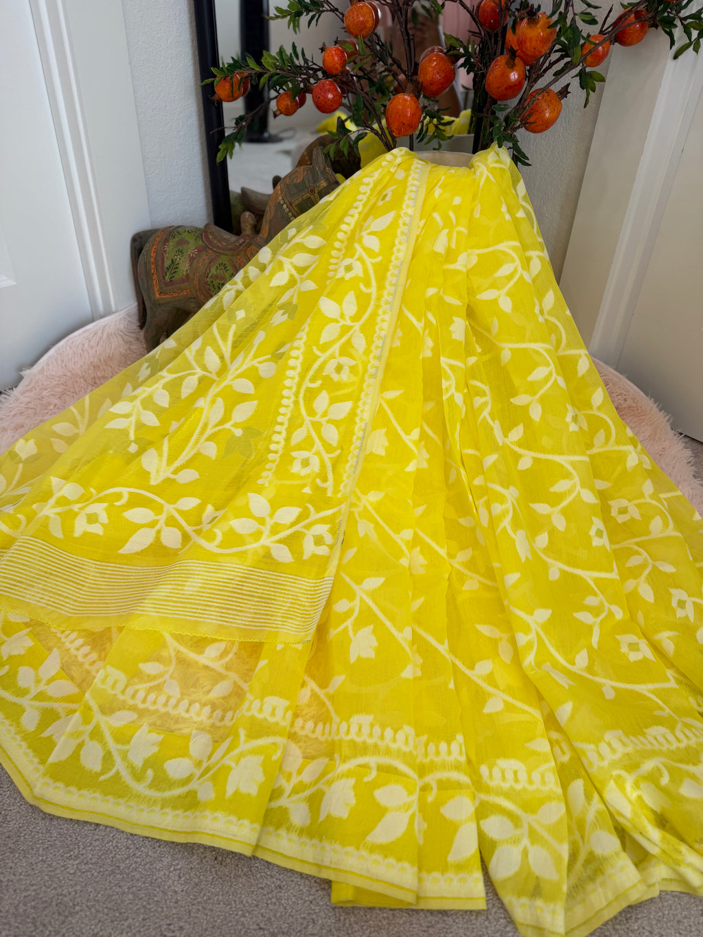 Soft Muslin Jamdani - Lemon Yellow