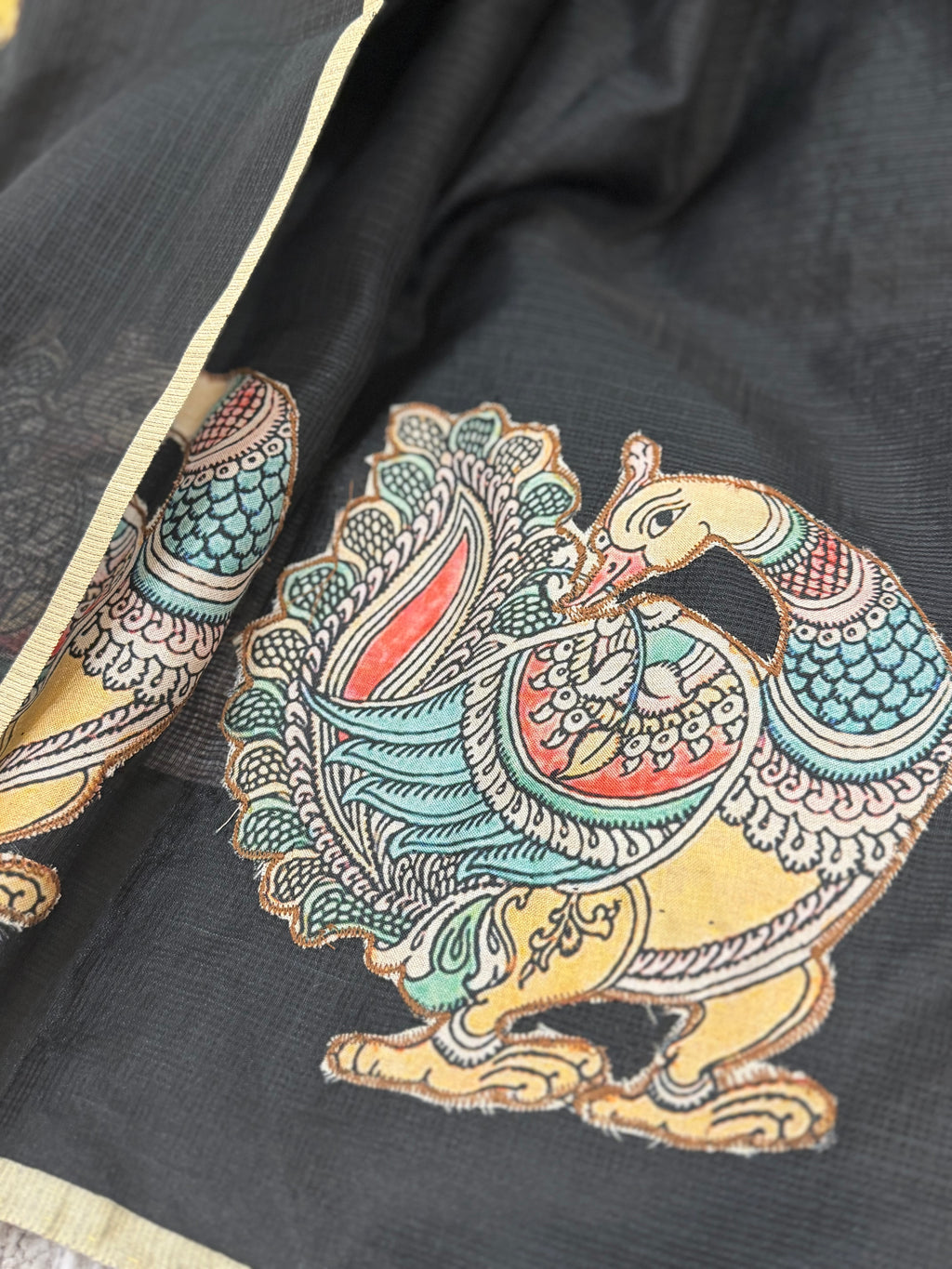 Silk Kota - Black with Kalamkari appliqué