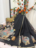 Silk Kota - Black with Kalamkari appliqué