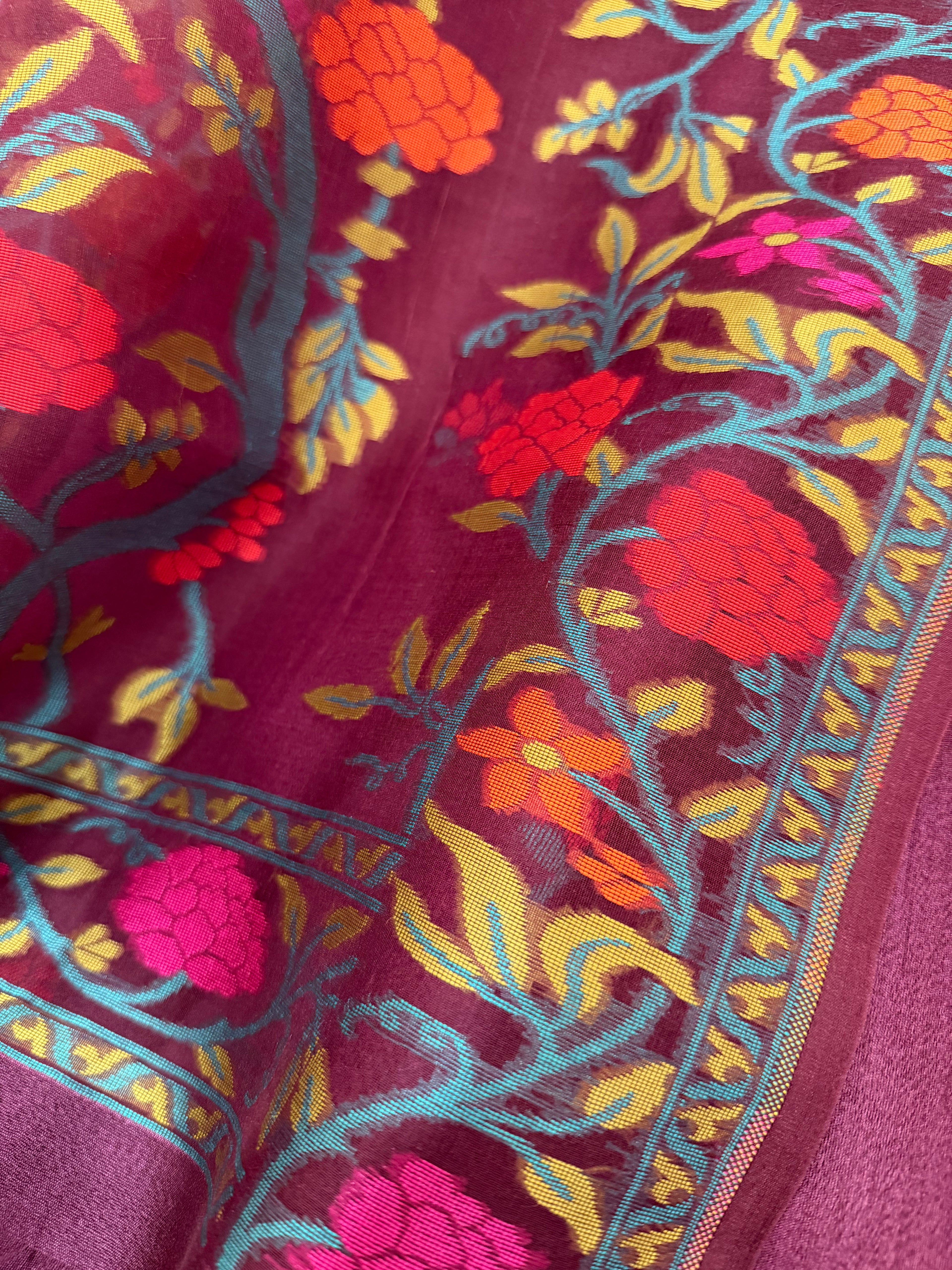 Raw Silk Jamdani - Mulberry