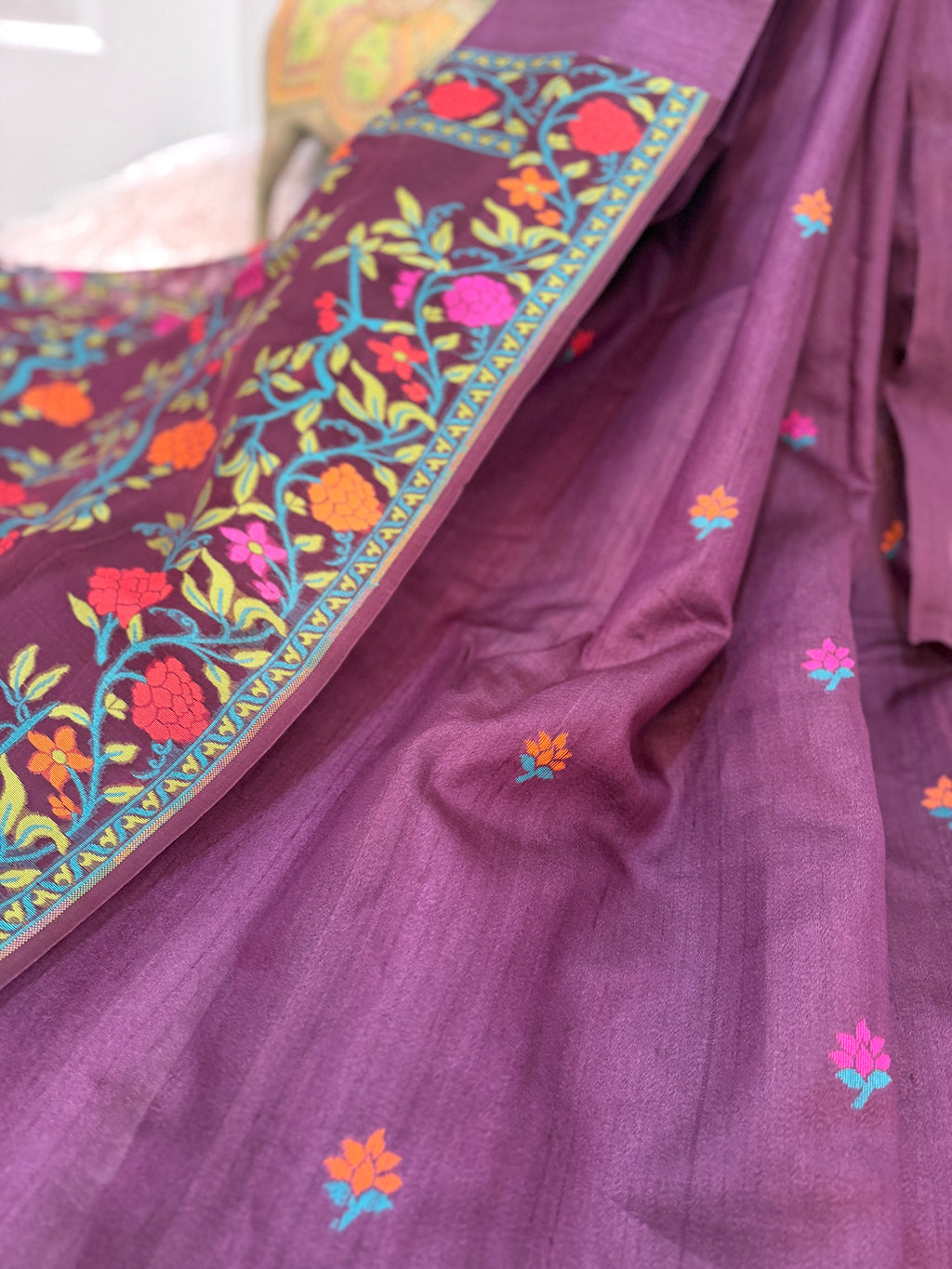 Raw Silk Jamdani - Mulberry