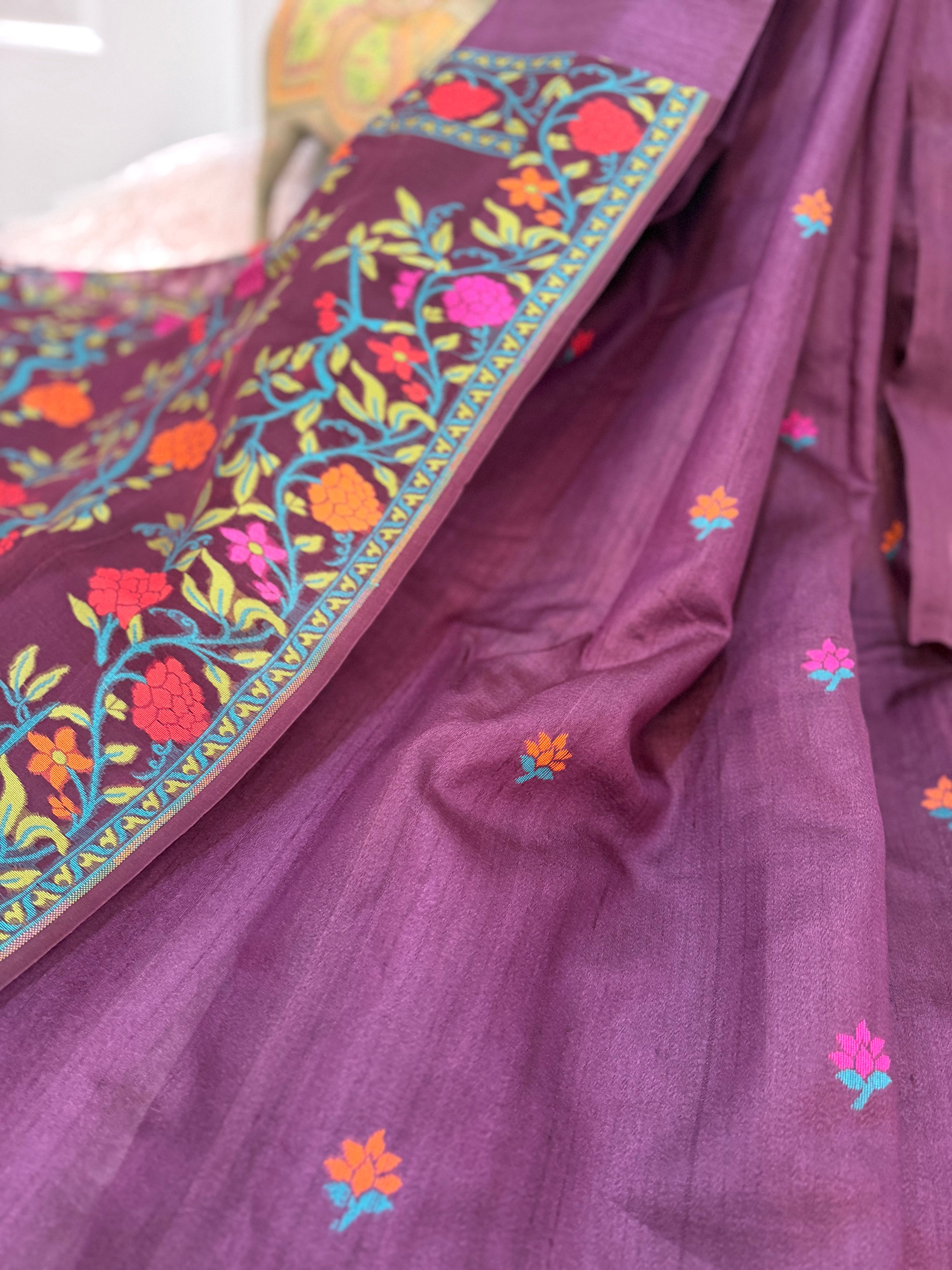 Raw Silk Jamdani - Mulberry