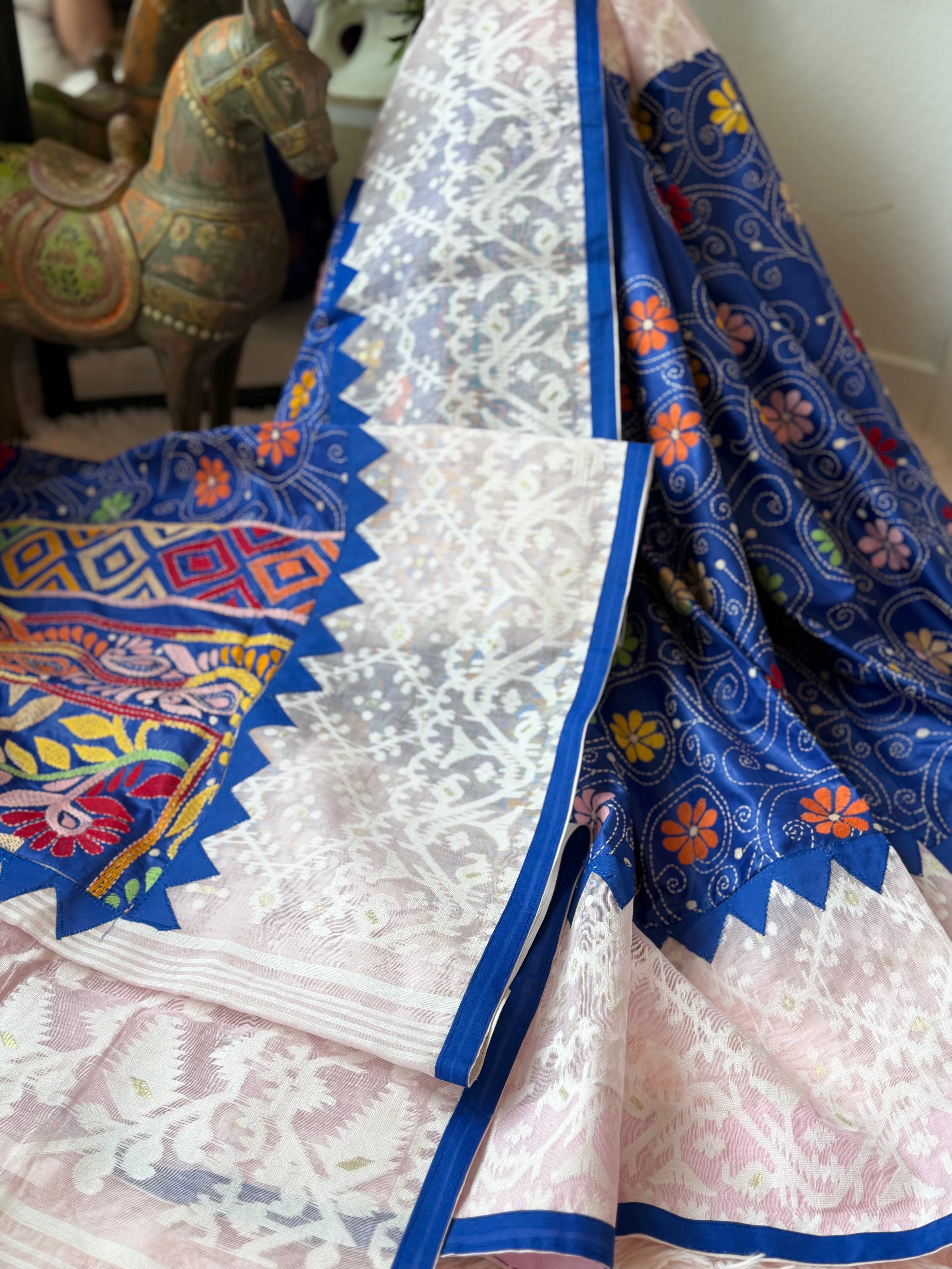 Jamdani & Kanta work - Blue & Pink