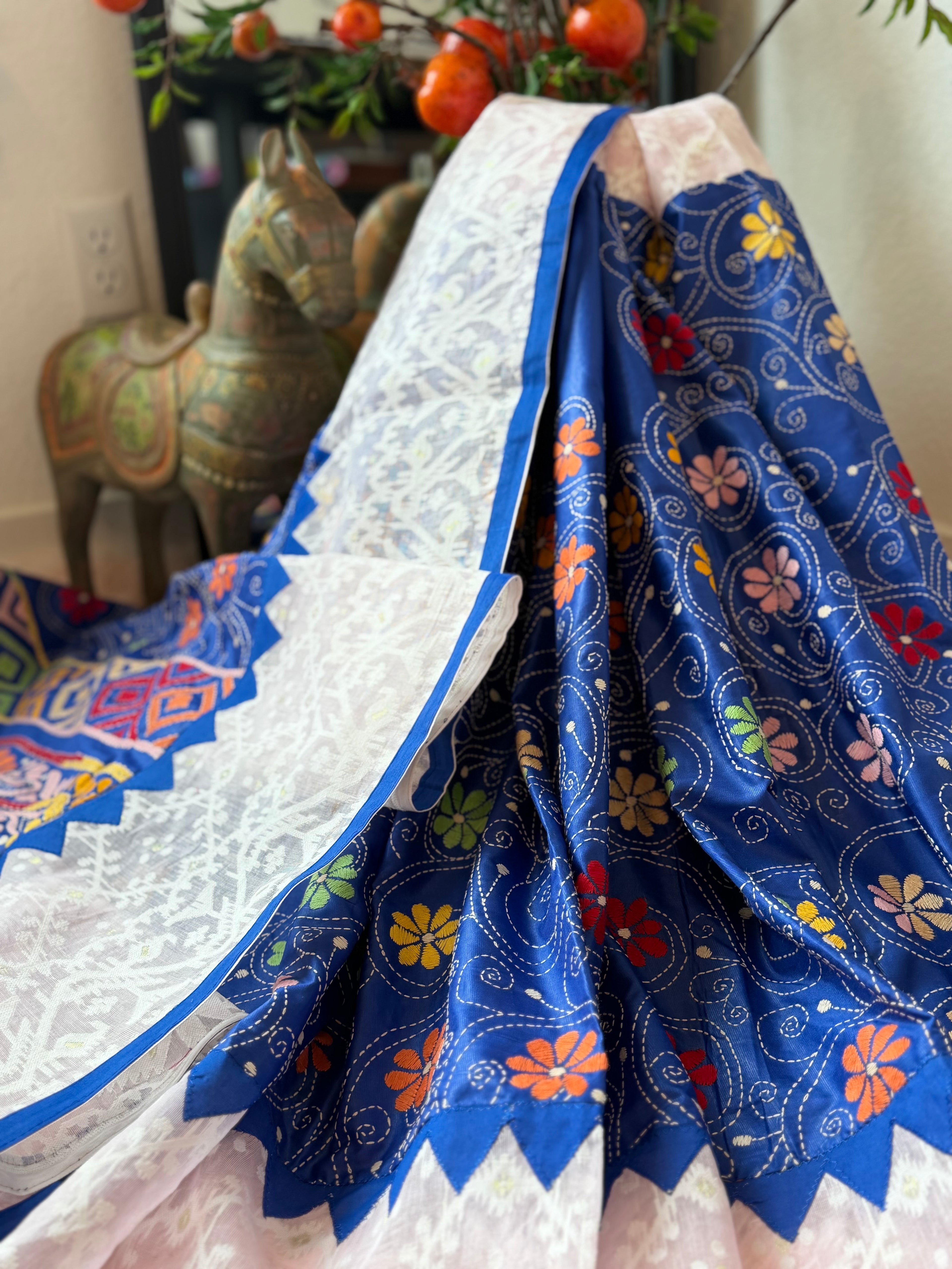 Jamdani & Kanta work - Blue & Pink