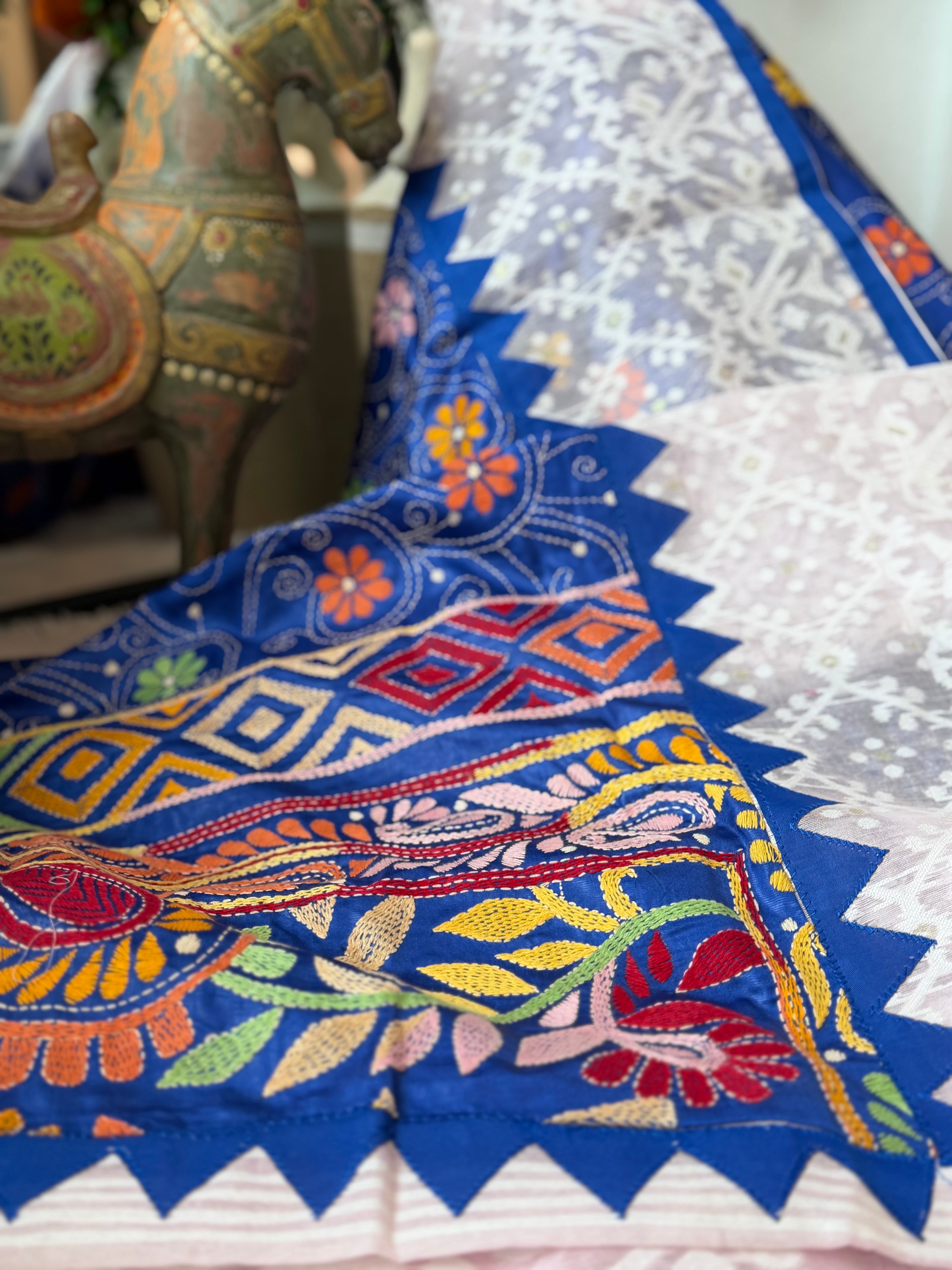 Jamdani & Kanta work - Blue & Pink