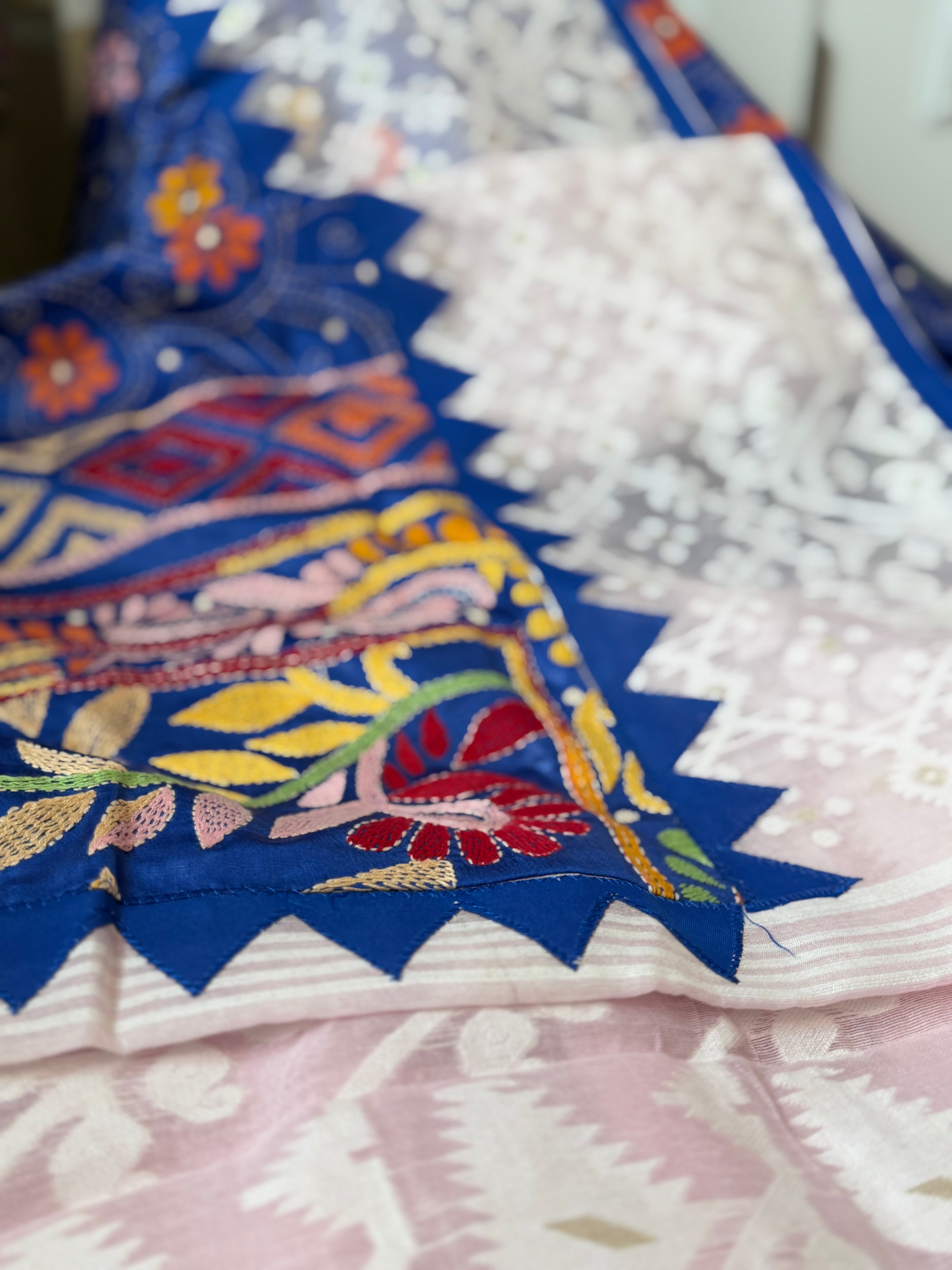 Jamdani & Kanta work - Blue & Pink