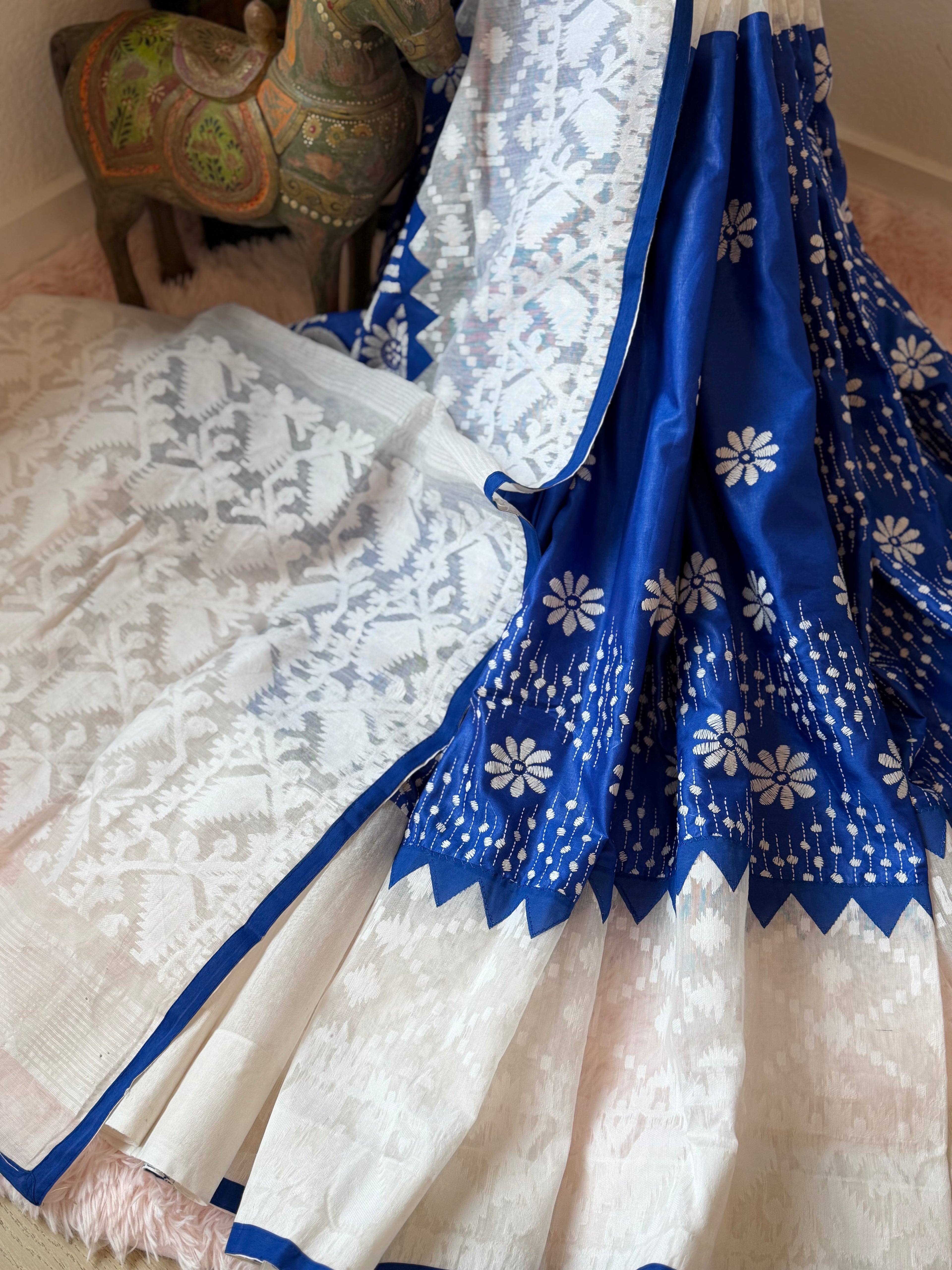 Jamdani & Kanta work - Blue & White