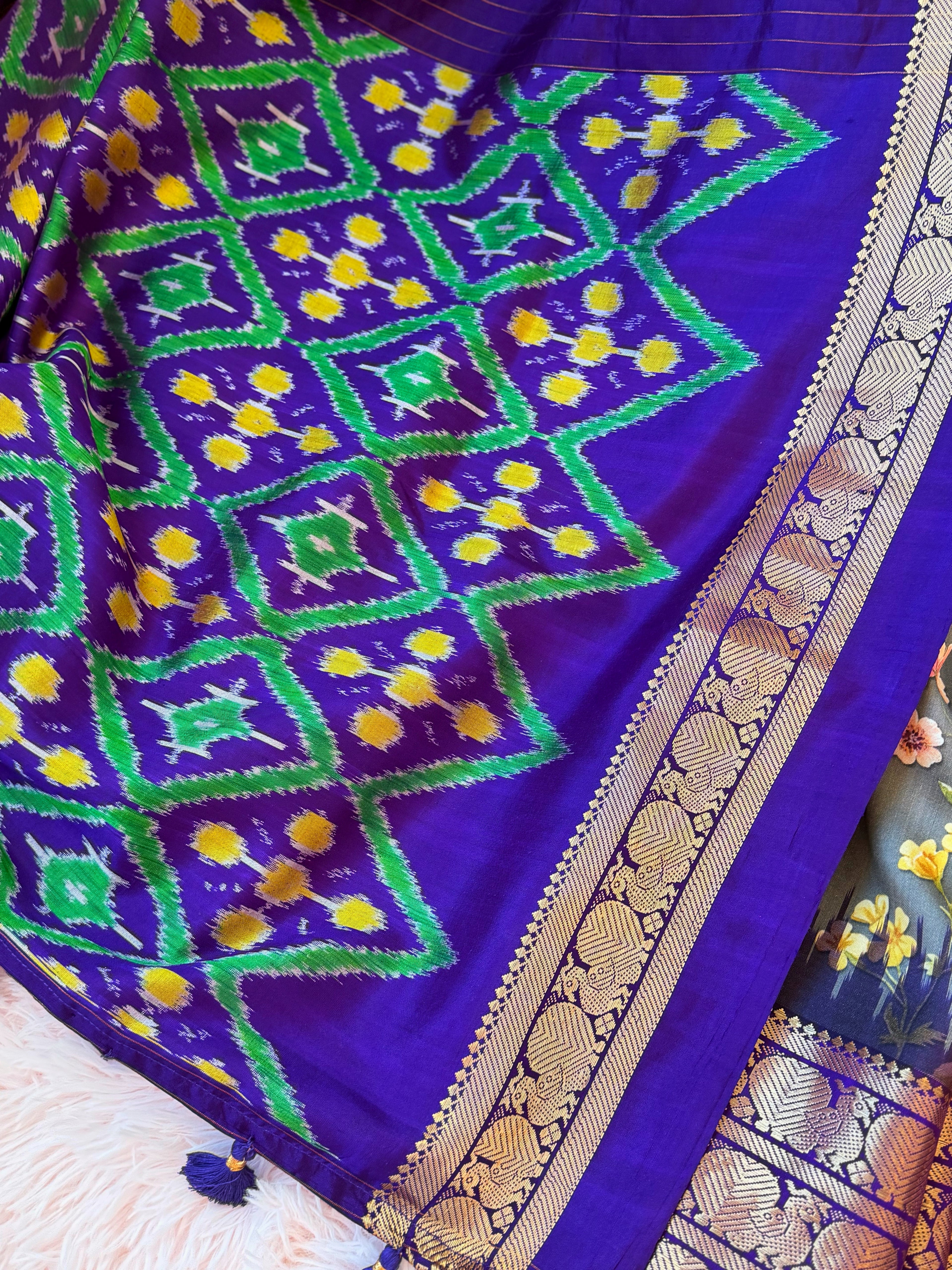 Gadwal Fusion Saree - Royal Azure