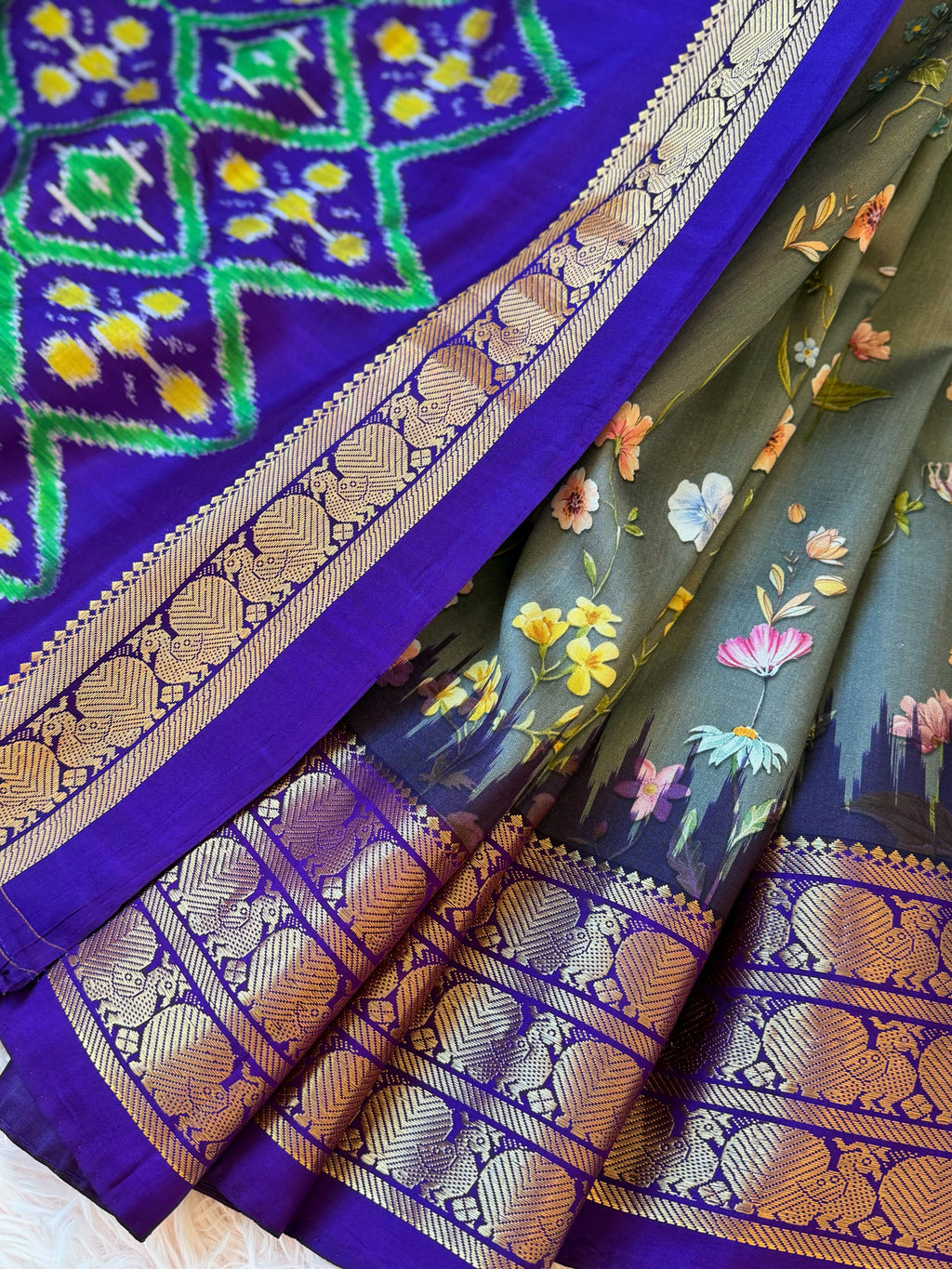 Gadwal Fusion Saree - Royal Azure