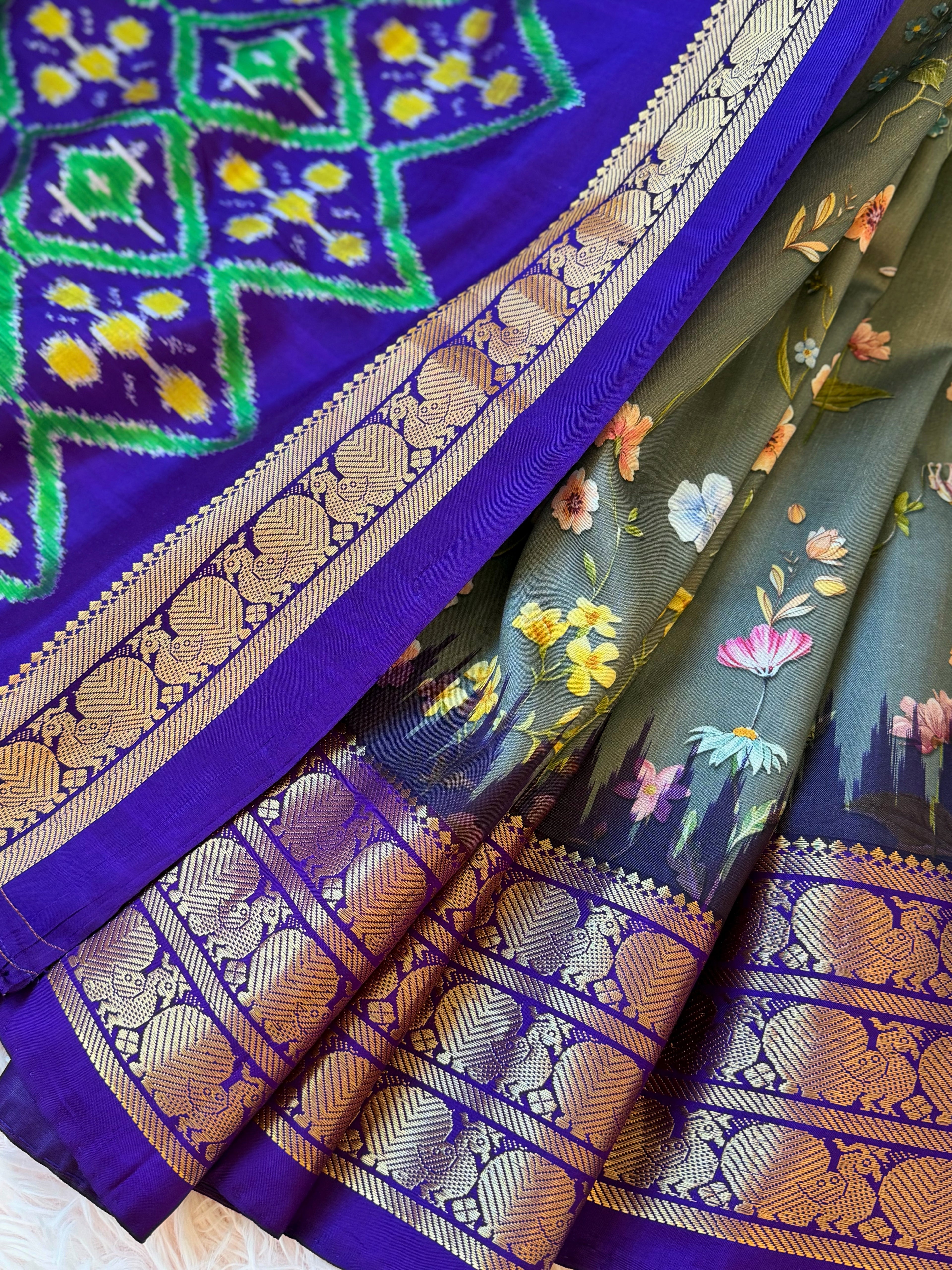 Gadwal Fusion Saree - Royal Azure