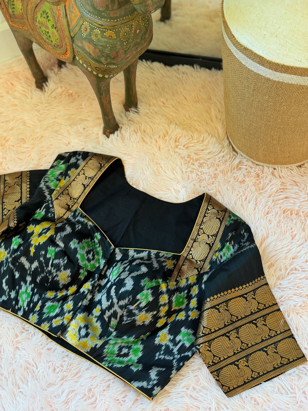 Gadwal Fusion Saree - Midnight Garden