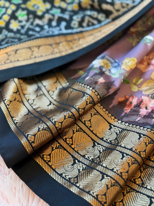 Gadwal Fusion Saree - Midnight Garden