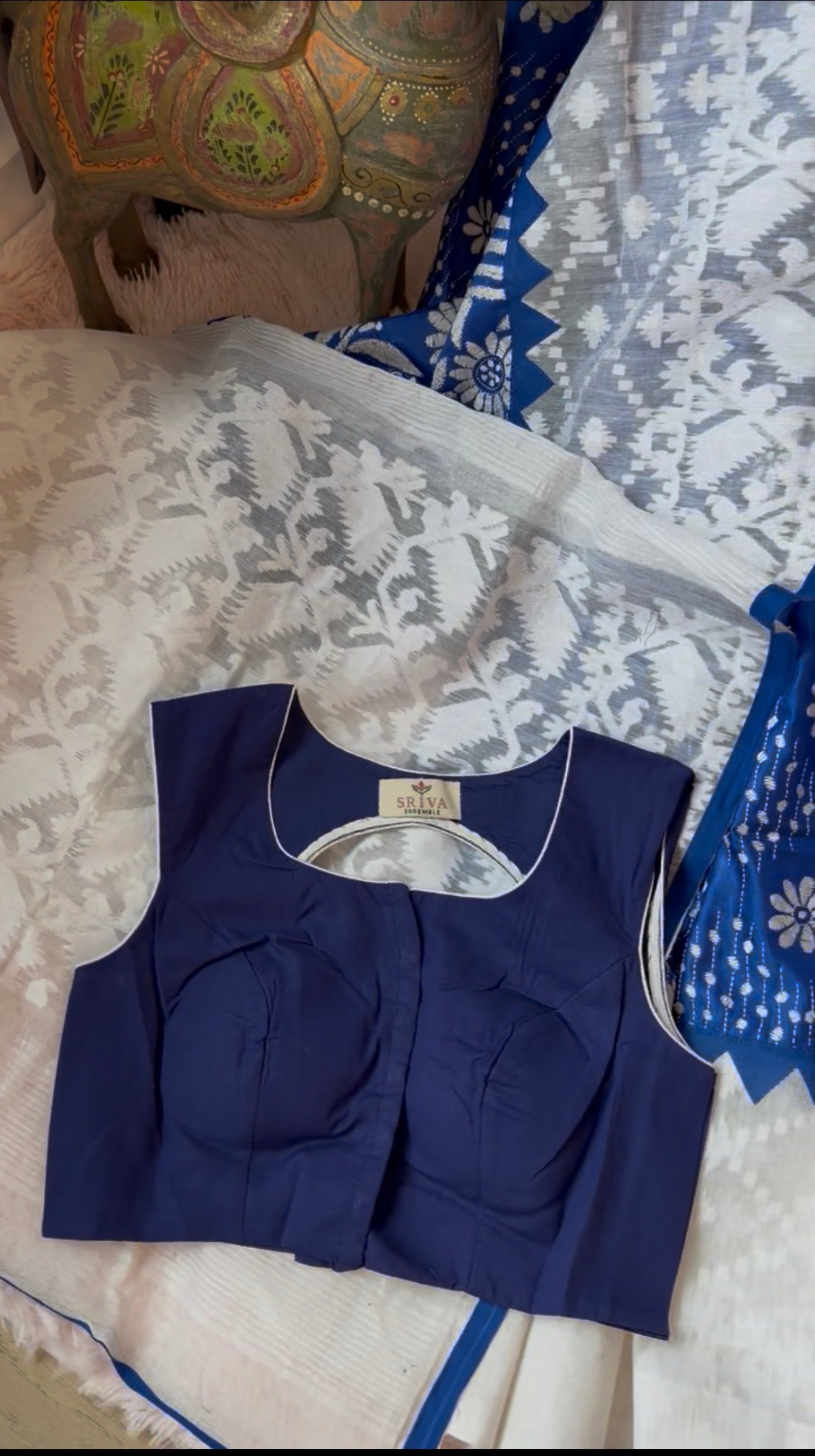 Jamdani & Kanta work - Blue & White