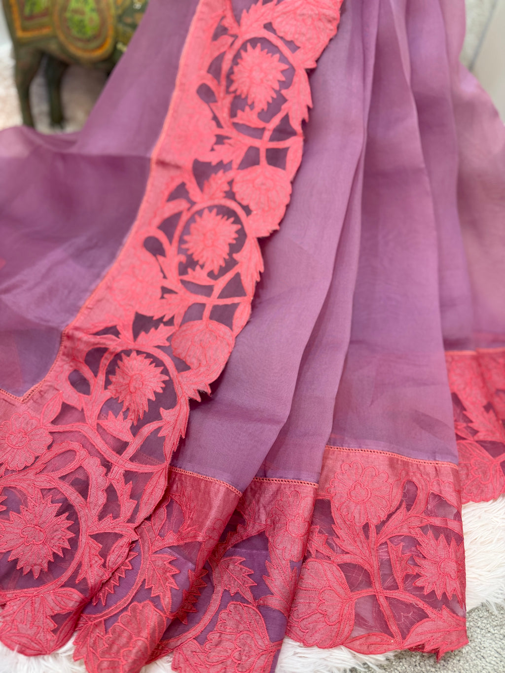 Organza Applique work - Pink