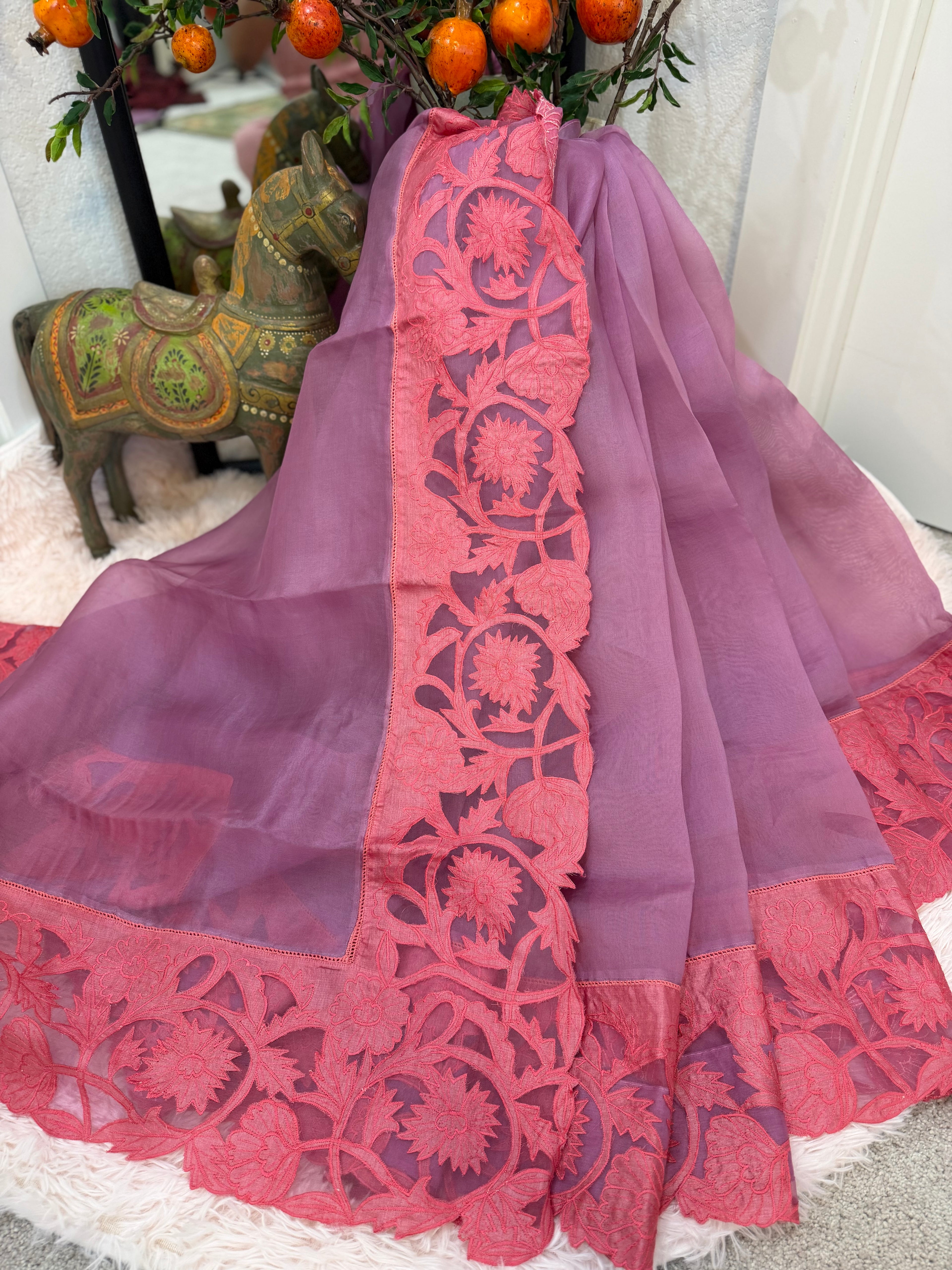 Organza Applique work - Pink