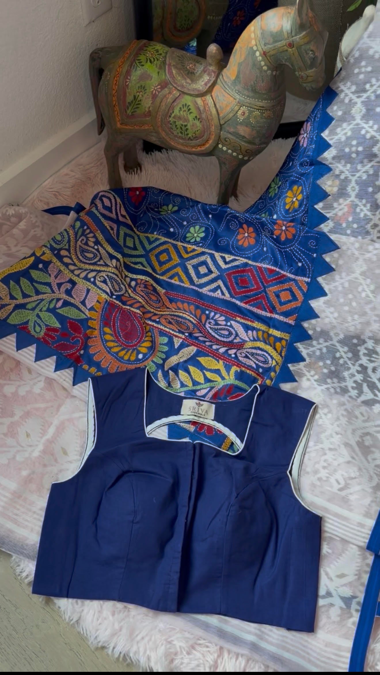 Jamdani & Kanta work - Blue & Pink